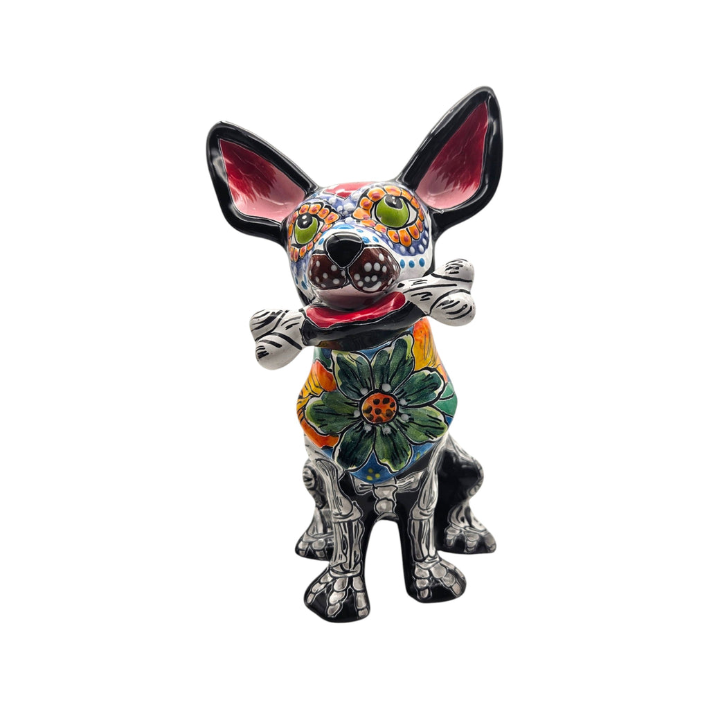 Talavera Figurine | Talavera Chihuahua Holding Bone