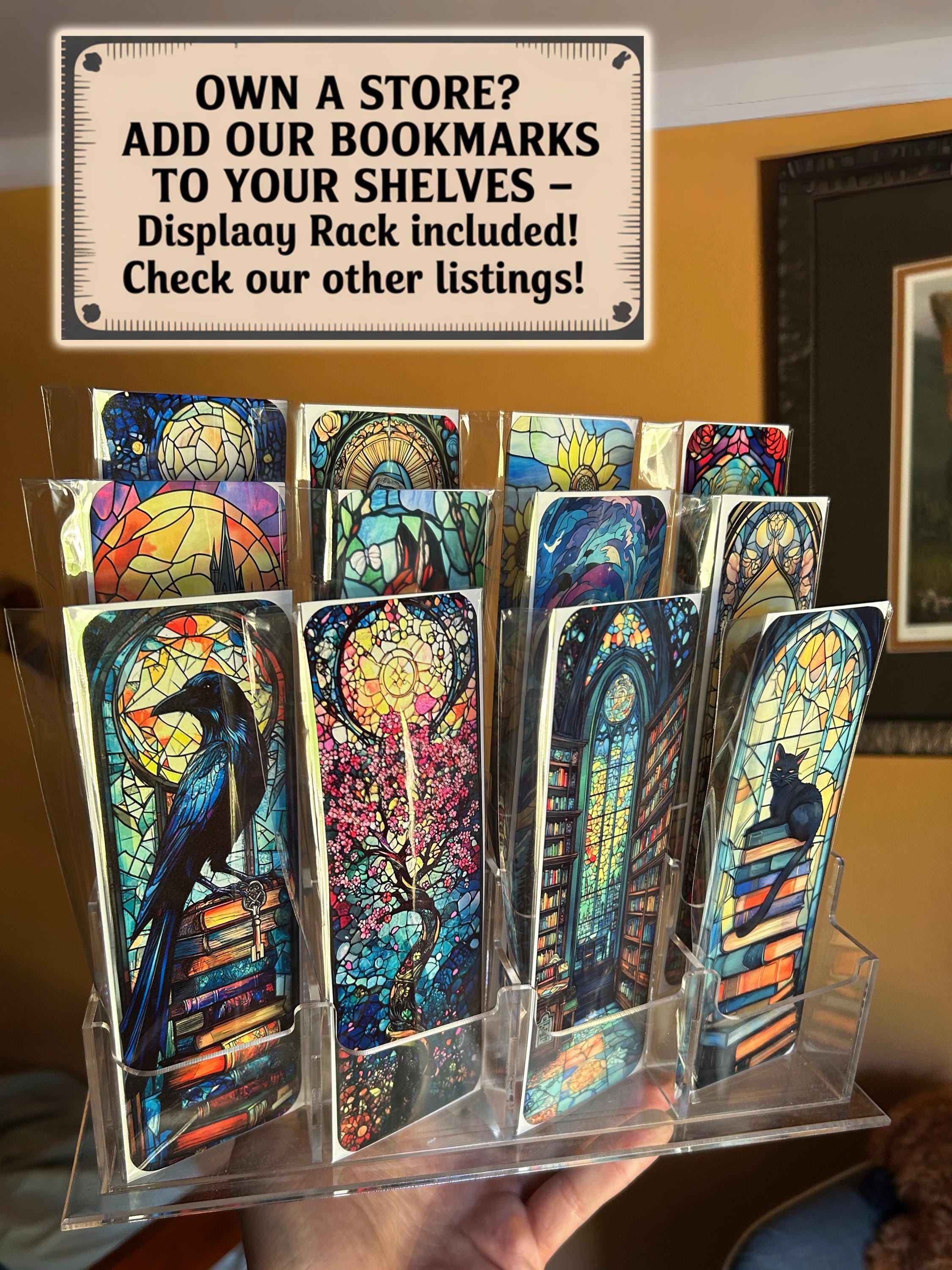 Bookmark | Stained Glass Owl Bookmark with Vintage Book Stack,