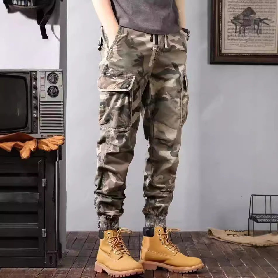 Pantalones cargo de camuflaje para hombre con bolsillos, pantalones cónicos holgados casuales de moda