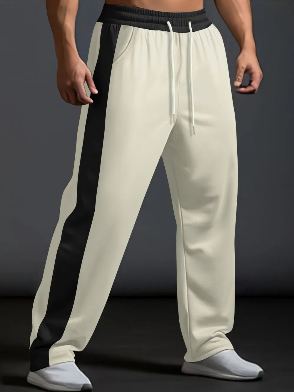 Men's Drawstring Contrast Wide Leg Pants
