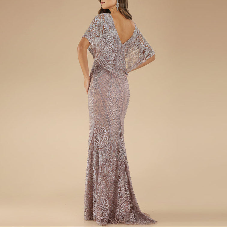 Lara 29673 Cape Sleeve Mermaid Gown