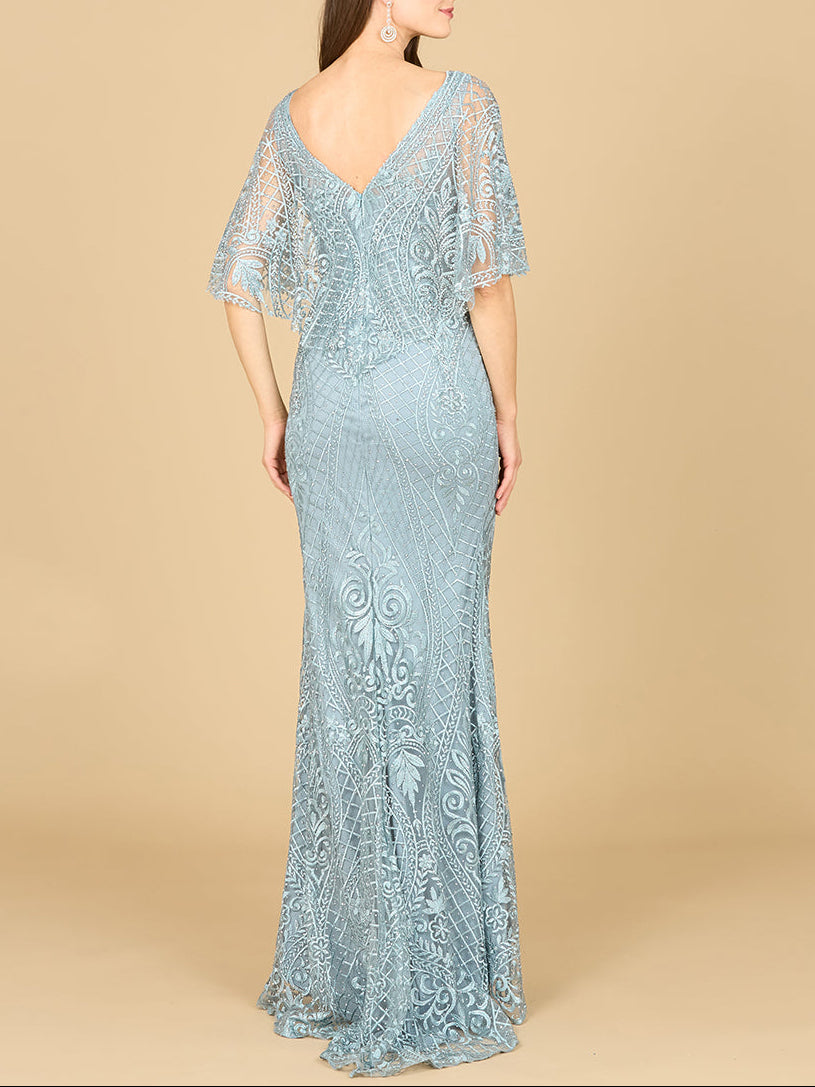 Lara 29673 Cape Sleeve Mermaid Gown