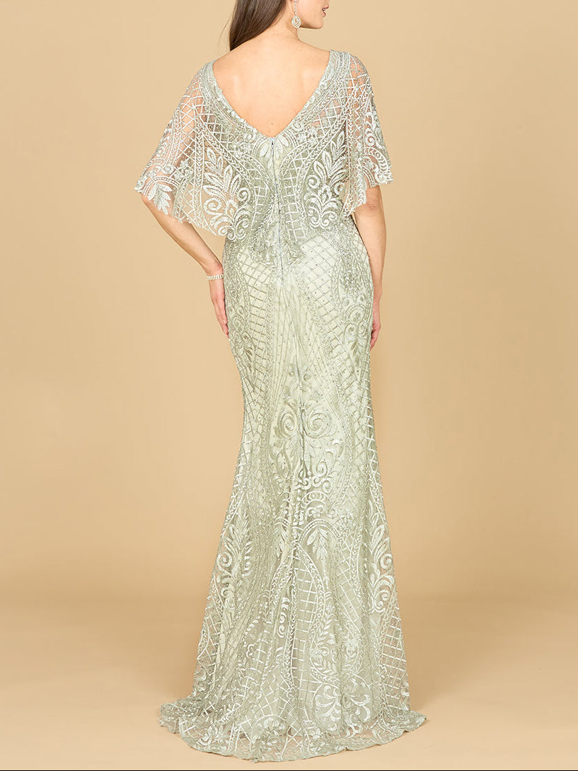 Lara 29673 Cape Sleeve Mermaid Gown