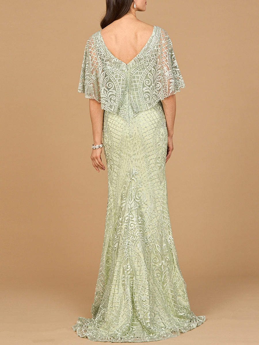 Lara 29673 Cape Sleeve Mermaid Gown