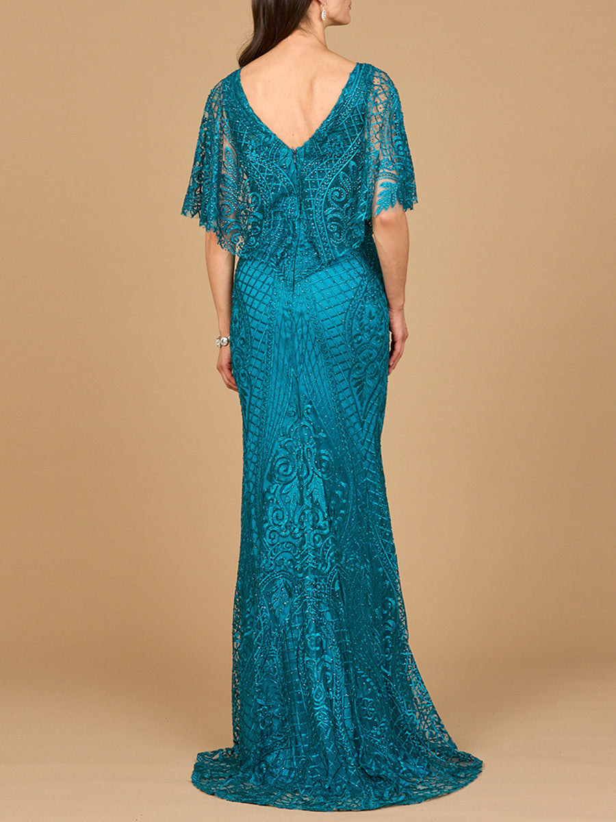 Lara 29673 Cape Sleeve Mermaid Gown
