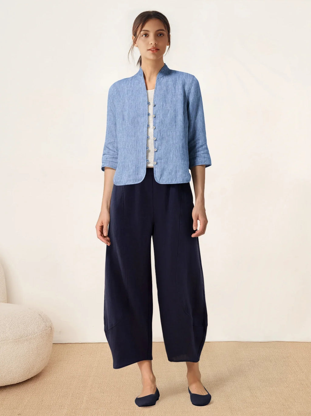 100 Linen Hand Button Fitted Jacket Amelia