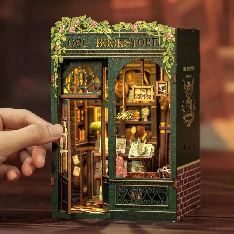 Bookshelf Decor | Miniture House | Owl Bookstore Wooden Assembly Diy Handmade Book Stand