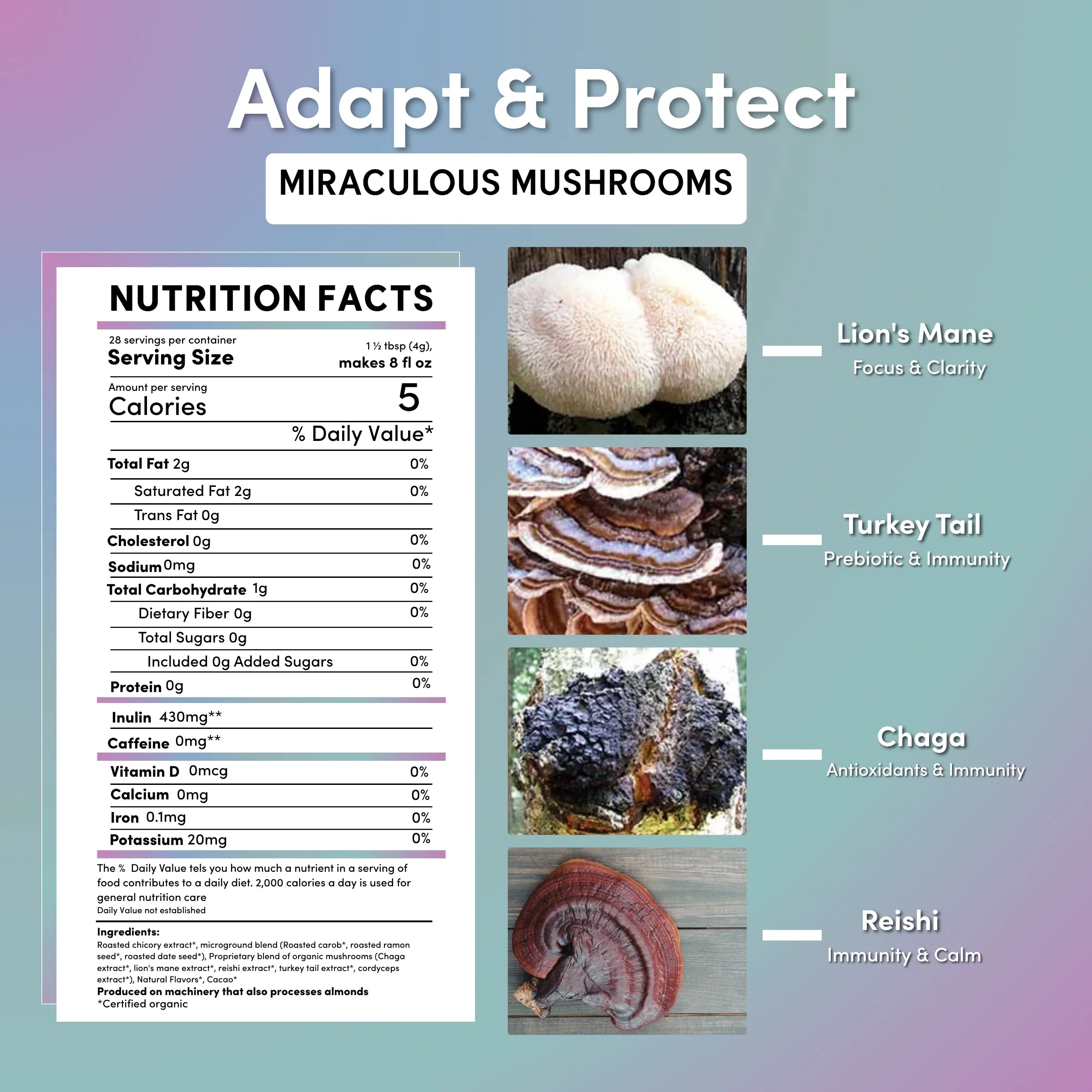 Herbal Coffee | Teeccino | Miraculous Mushrooms® Adapt & Protect Instant Herbal Coffee