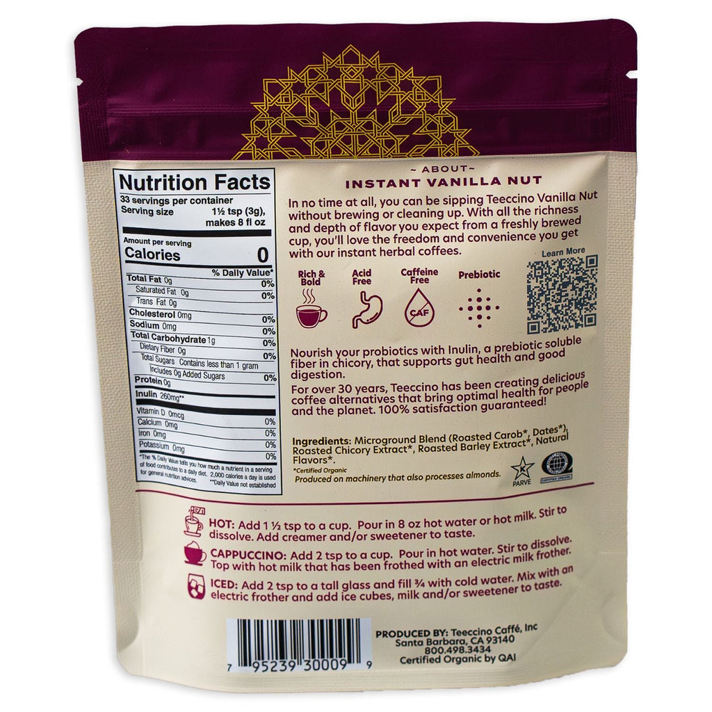 Herbal Coffee | Teeccino | Instant Vanilla Nut Herbal Coffee