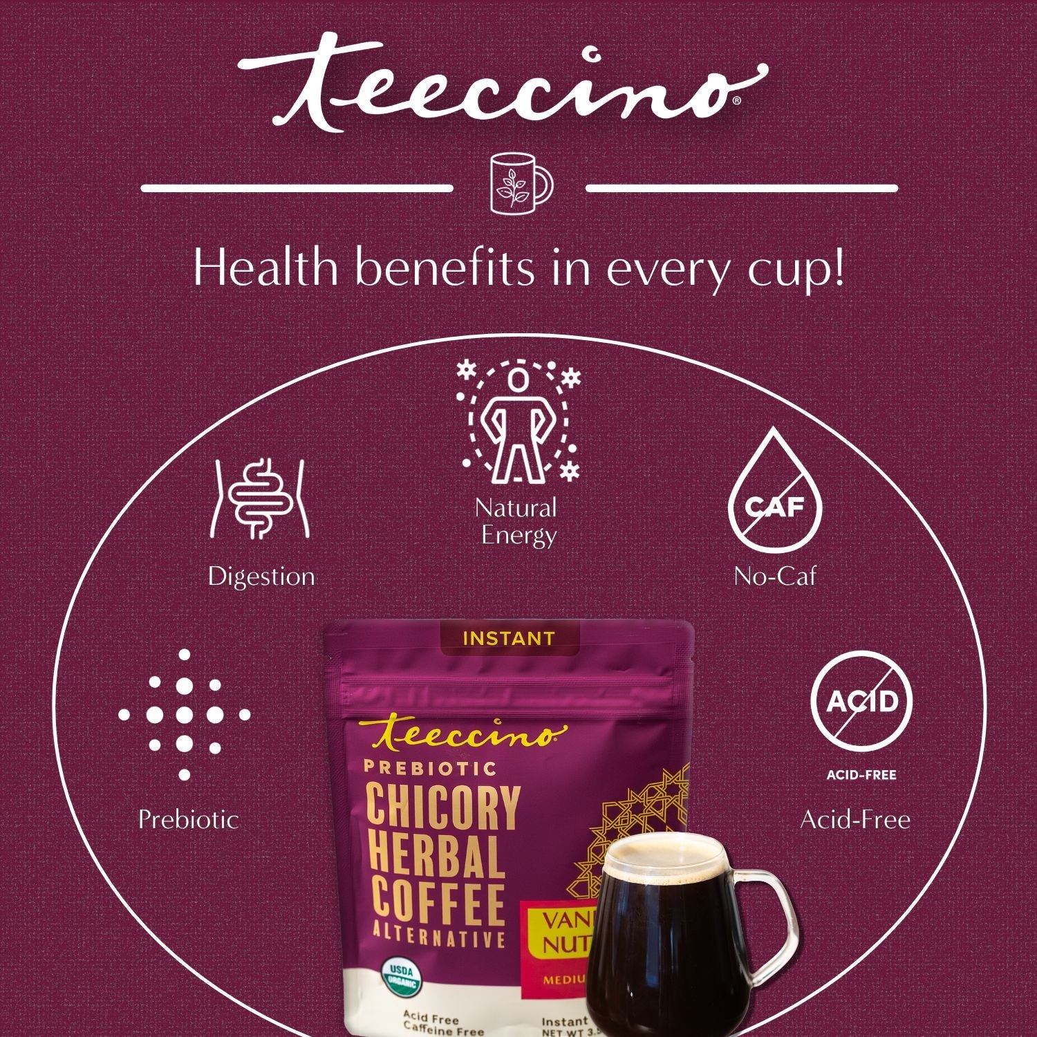 Herbal Coffee | Teeccino | Instant Vanilla Nut Herbal Coffee