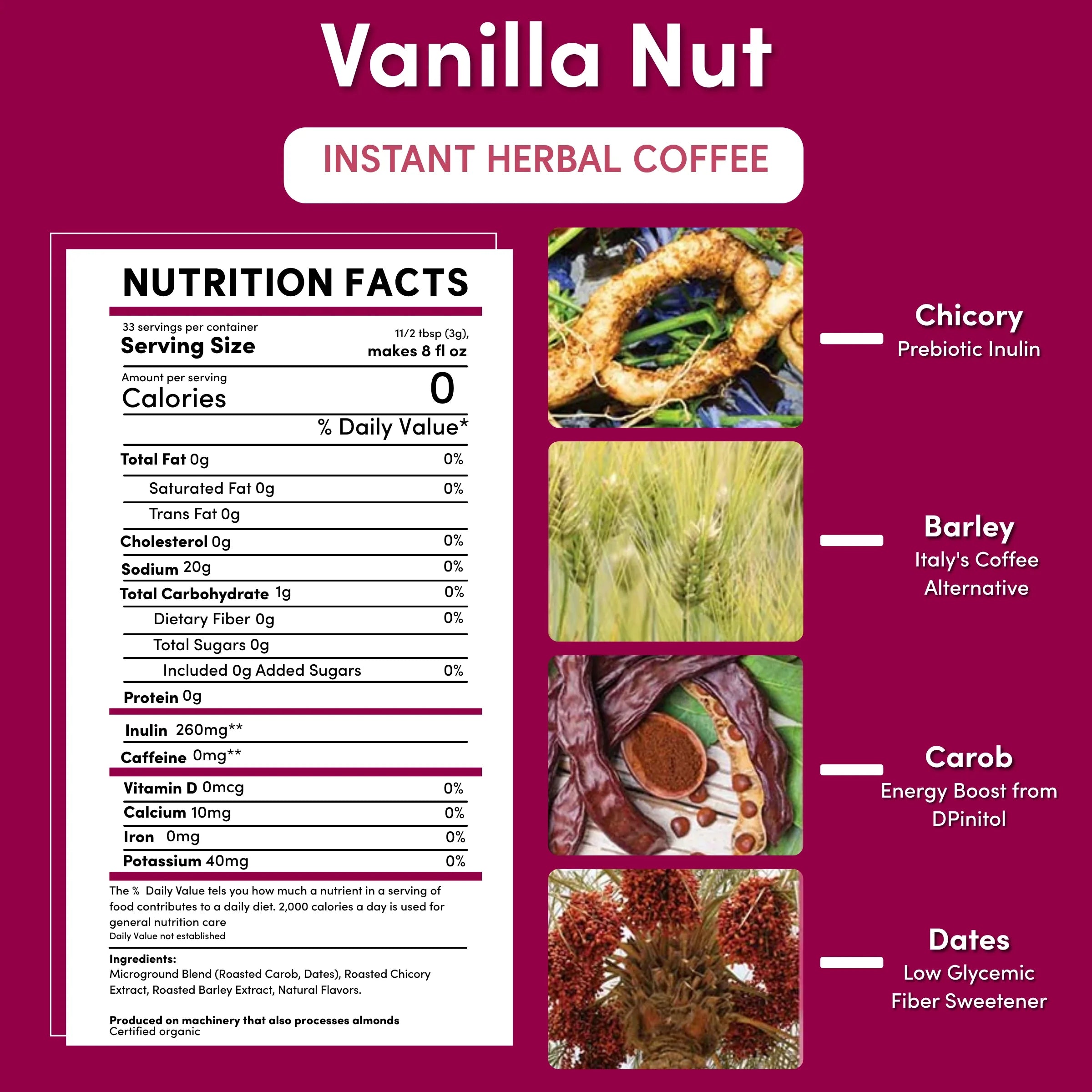 Herbal Coffee | Teeccino | Instant Vanilla Nut Herbal Coffee