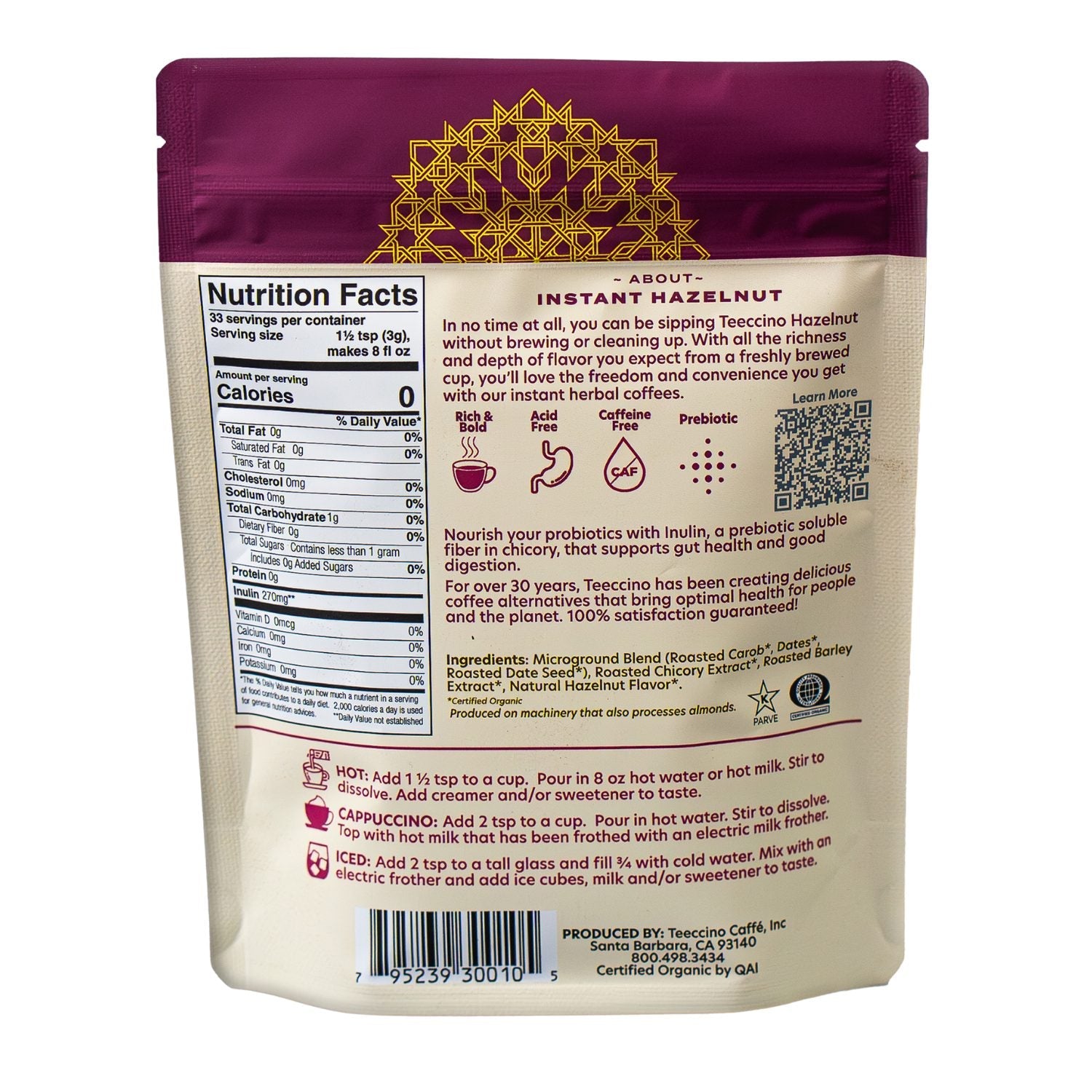Herbal Coffee | Teeccino | Instant Hazelnut Herbal Coffee