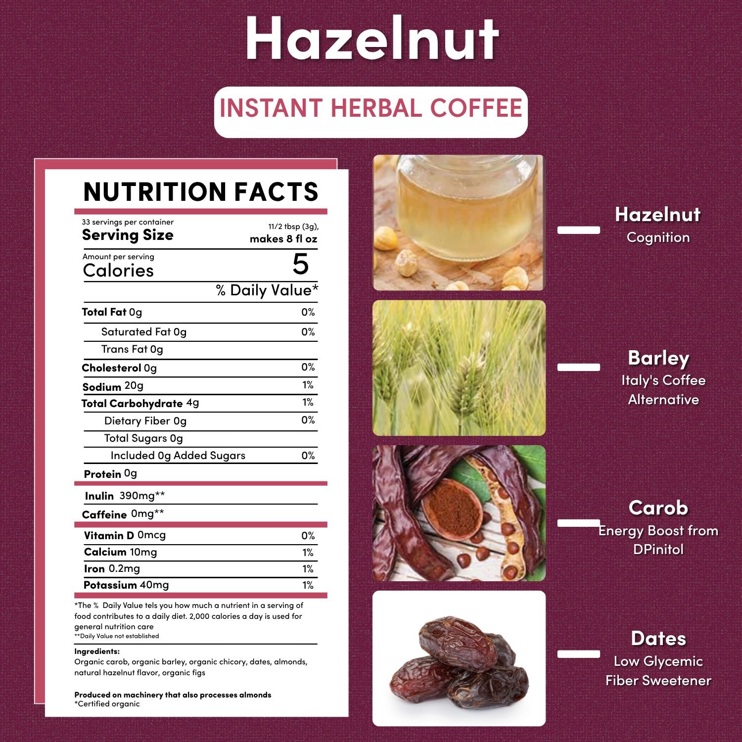 Herbal Coffee | Teeccino | Instant Hazelnut Herbal Coffee