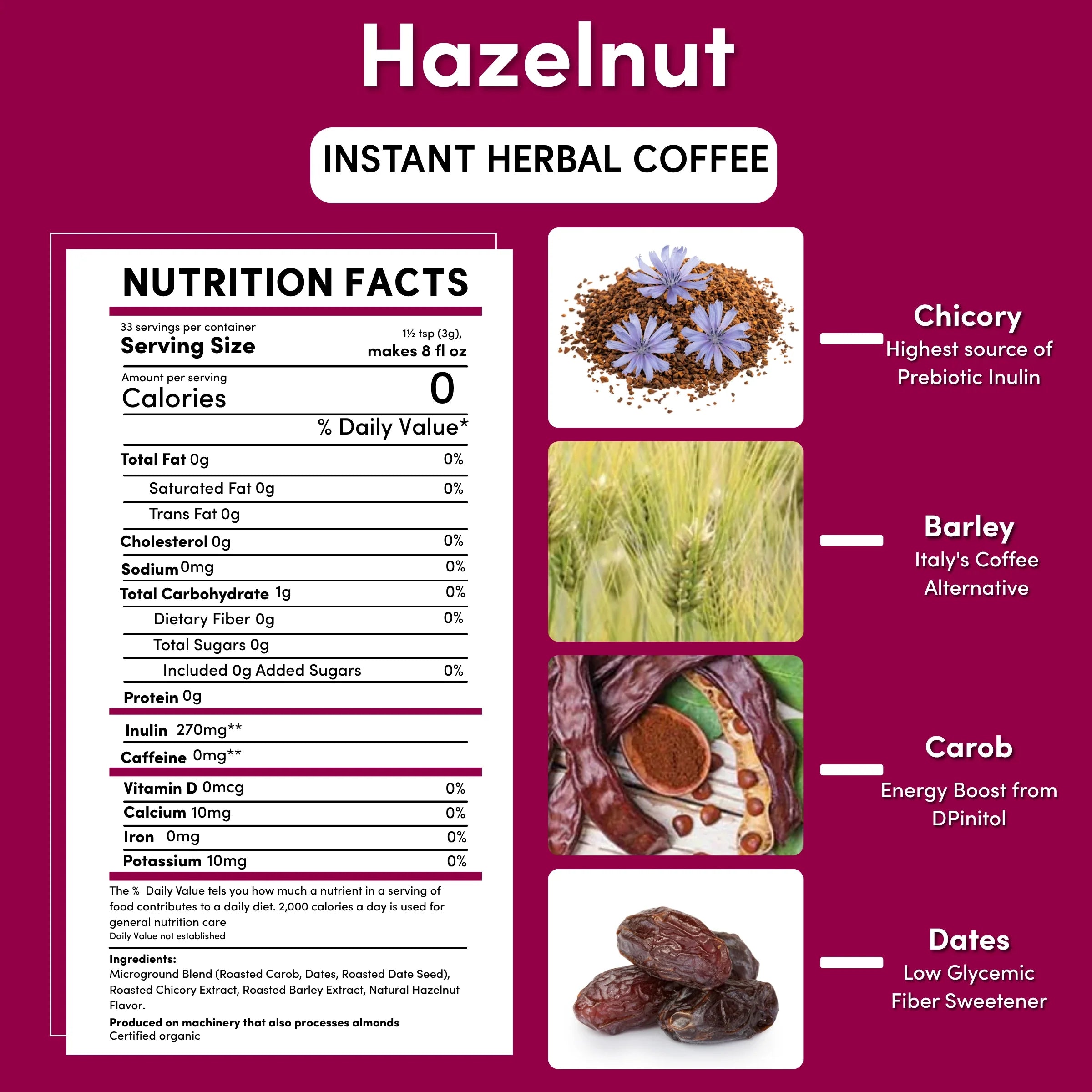 Herbal Coffee | Teeccino | Instant Hazelnut Herbal Coffee