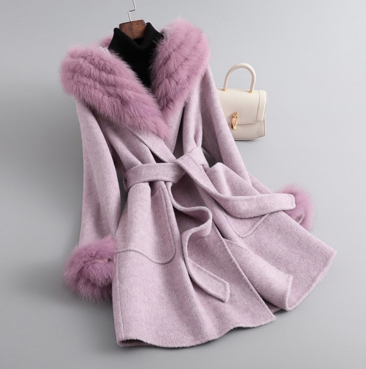 Autumn and Winter Coat Women's Sheepskin Woolen Slim Fit - Beige M
