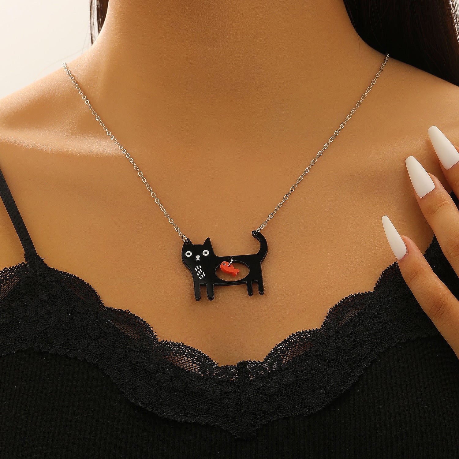 Bonito collar de dibujos animados de perro y gato, cadena de clavícula creativa estilo Ins