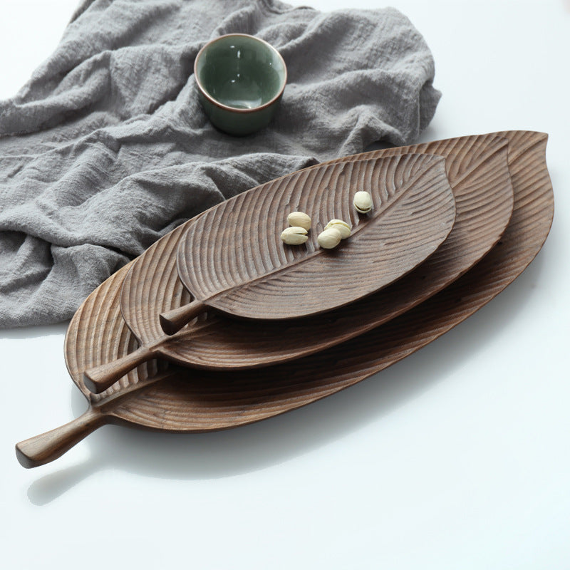 Bandeja de Madera Maciza Creativa Original Hecha a Mano para Dim Sum, Aperitivos, Frutas con Forma de Hoja
