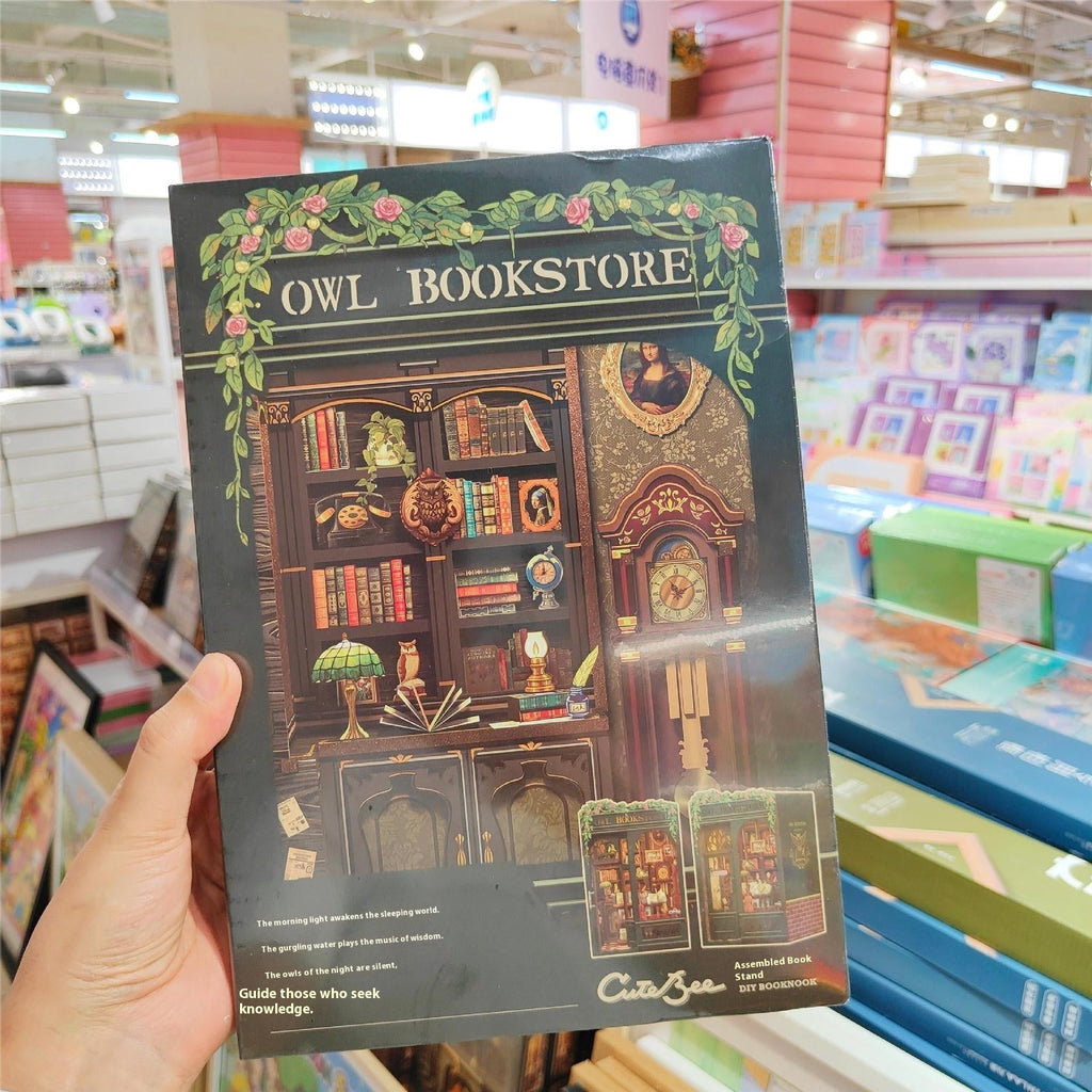 Bookshelf Decor | Miniture House | Owl Bookstore Wooden Assembly Diy Handmade Book Stand