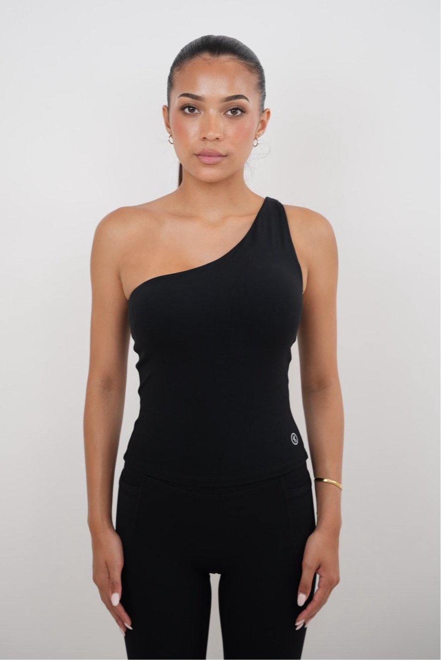 Soy la blusa negra de un solo hombro de Wealthy