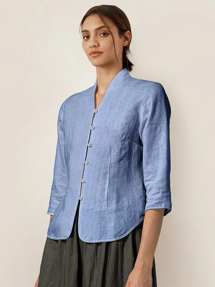 100 Linen Hand Button Fitted Jacket Amelia
