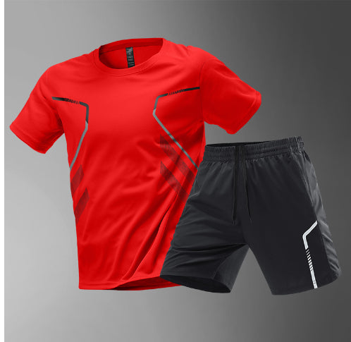 Camisetas deportivas de hombre para correr, camiseta de manga corta de secado rápido, transpirable, de cuello redondo, estilo activo, para entrenamiento al aire libre, con bloques de color