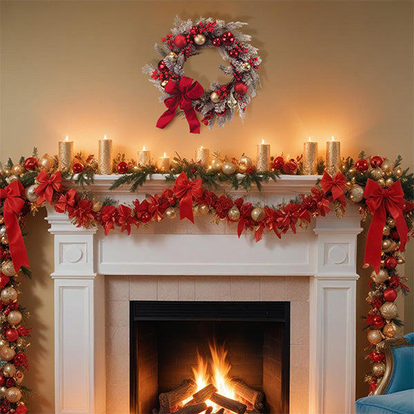 Corona Aspen de Esplendor Navideño Roja y Dorada de 24"