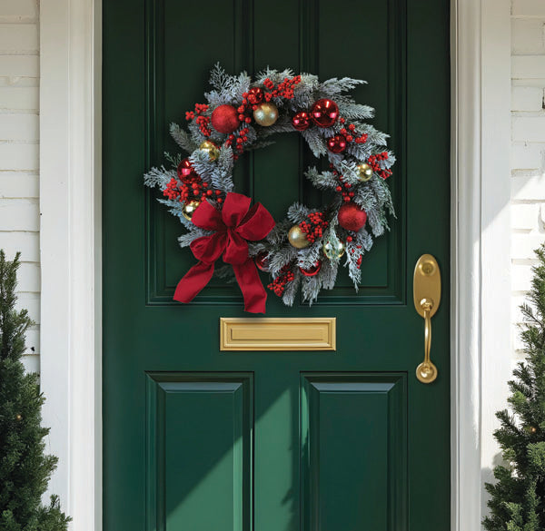 Corona Aspen de Esplendor Navideño Roja y Dorada de 24"