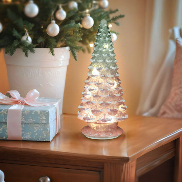 Árbol de Mesa de Cristal Rosa Iluminado de 14"
