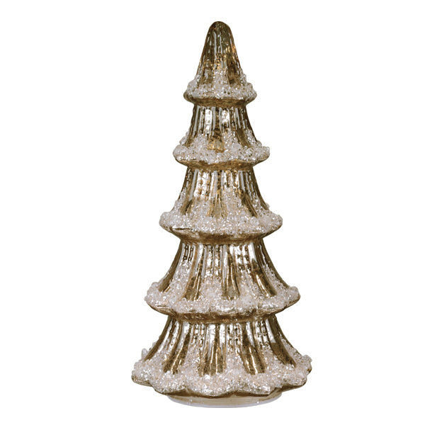 Árbol de mesa de cristal de mercurio dorado iluminado de 12"