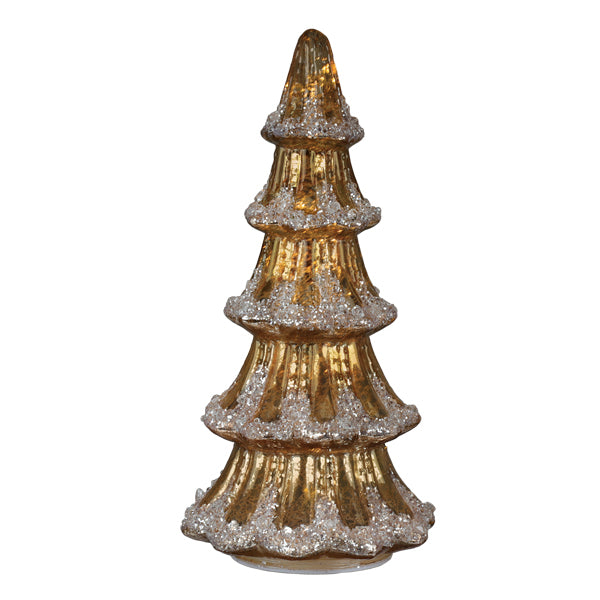 Árbol de mesa de cristal de mercurio dorado iluminado de 12"