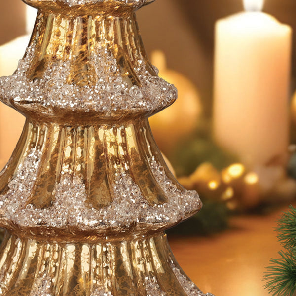 Árbol de mesa de cristal de mercurio dorado iluminado de 12"
