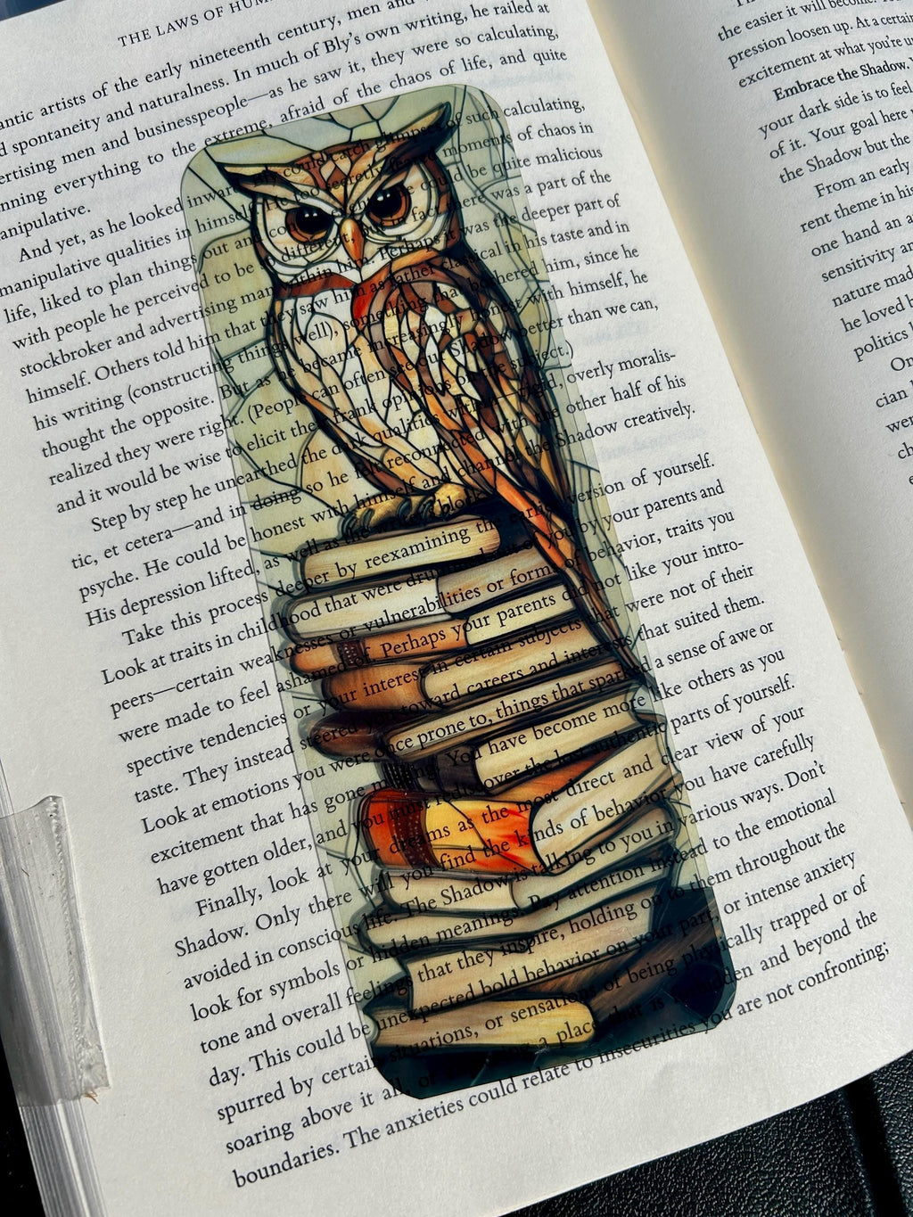 Bookmark | Stained Glass Owl Bookmark with Vintage Book Stack,