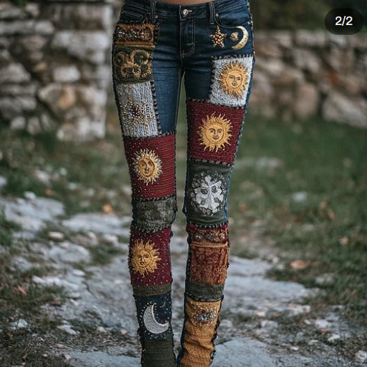 Pantalones patchwork vintage de luna y sol
