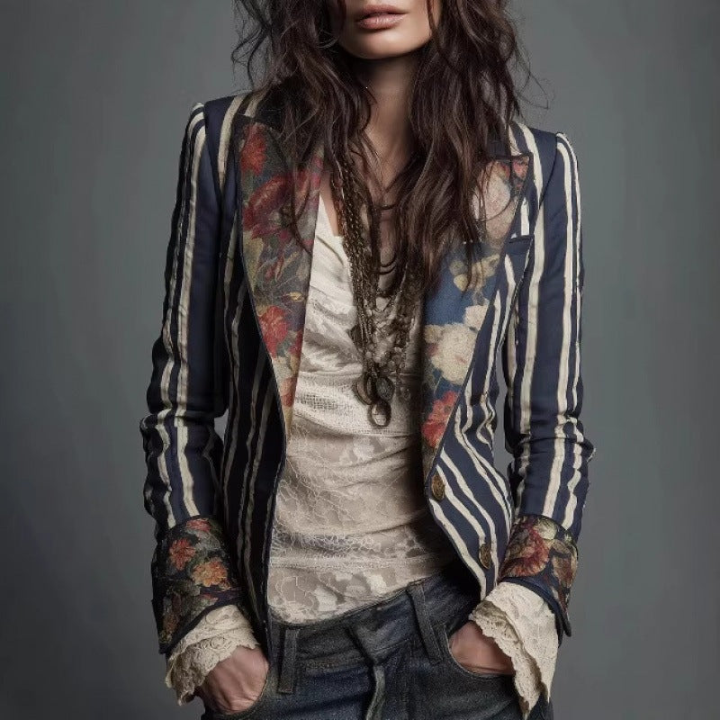 Blazer de mujer a rayas con bloques de color de estilo bohemio