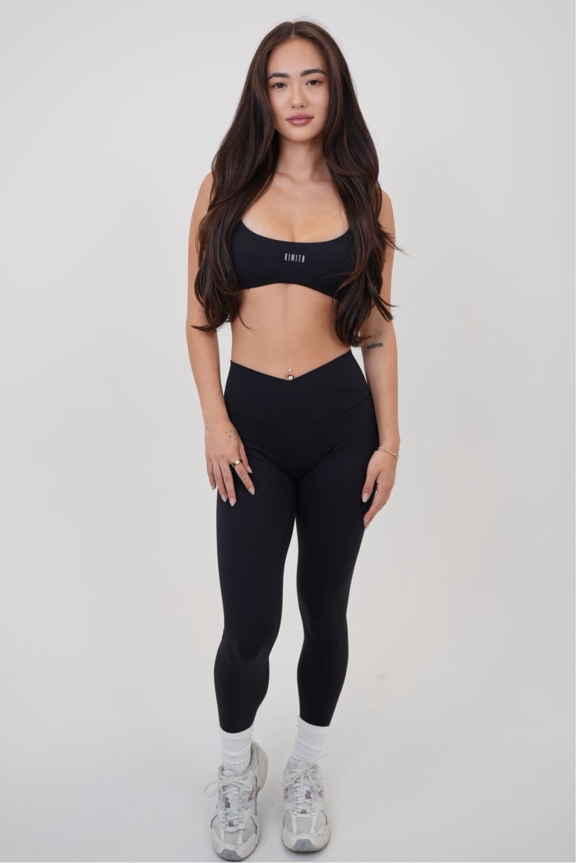 Legging My Time Is Divine Negro Esculpido con Cintura en V
