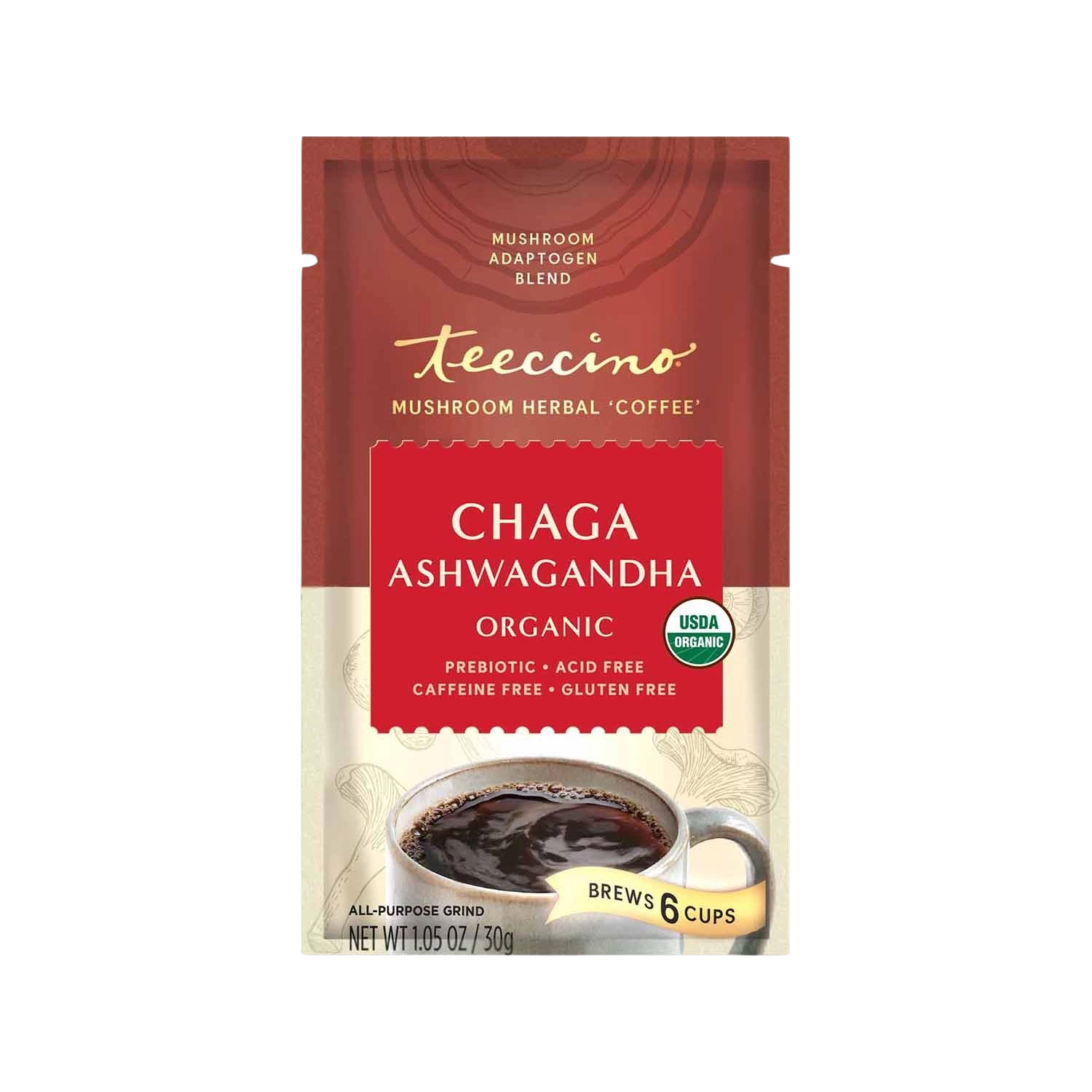 Herbal Coffee | Teeccino | Chaga Ashwagandha Butterscotch Cream Mushroom Herbal Coffee