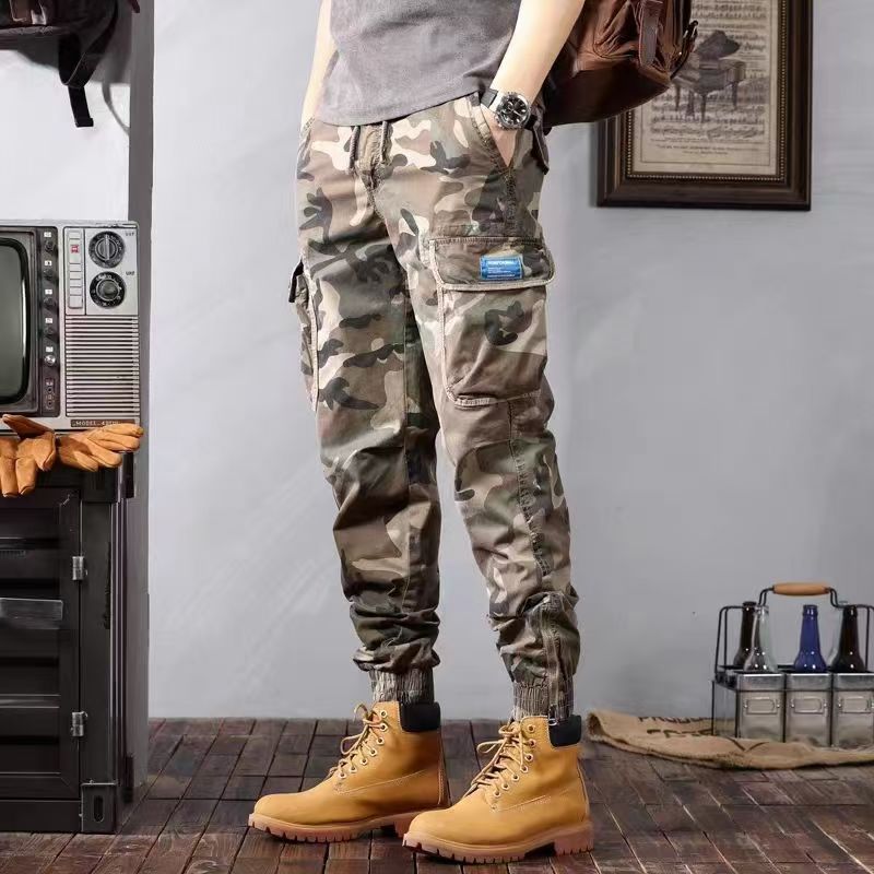 Pantalones cargo de camuflaje para hombre con bolsillos, pantalones cónicos holgados casuales de moda