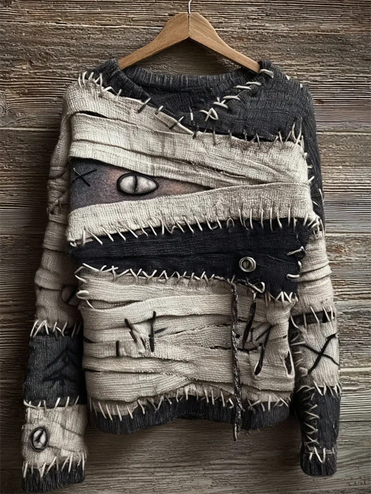 Suéter holgado retro peculiar de cuello redondo para otoño e invierno