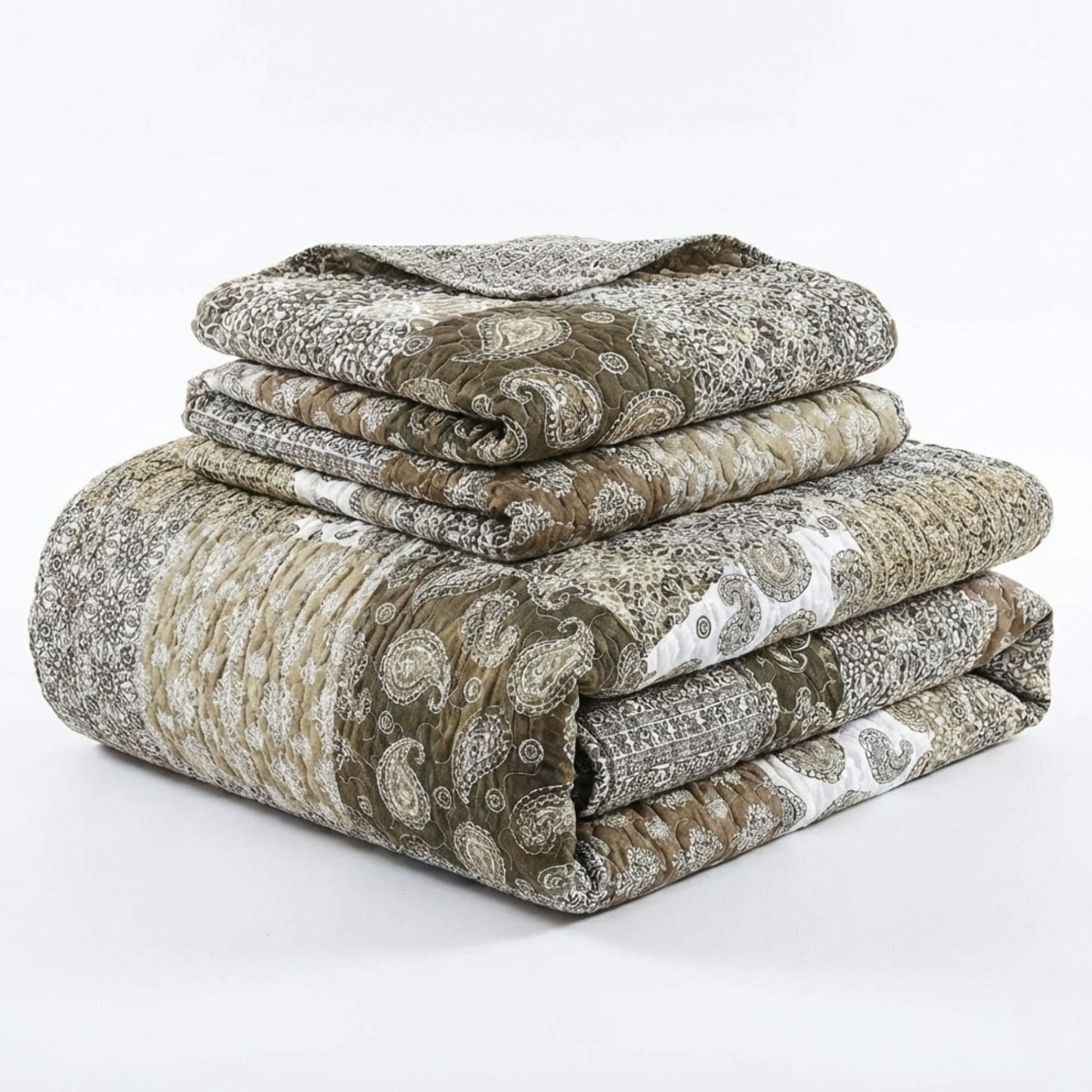 Juego de colcha de algodón con diseño bohemio de olivo, cachemir marroquí, filigrana floral y retazos, de DaDa Bedding (JHW-885)