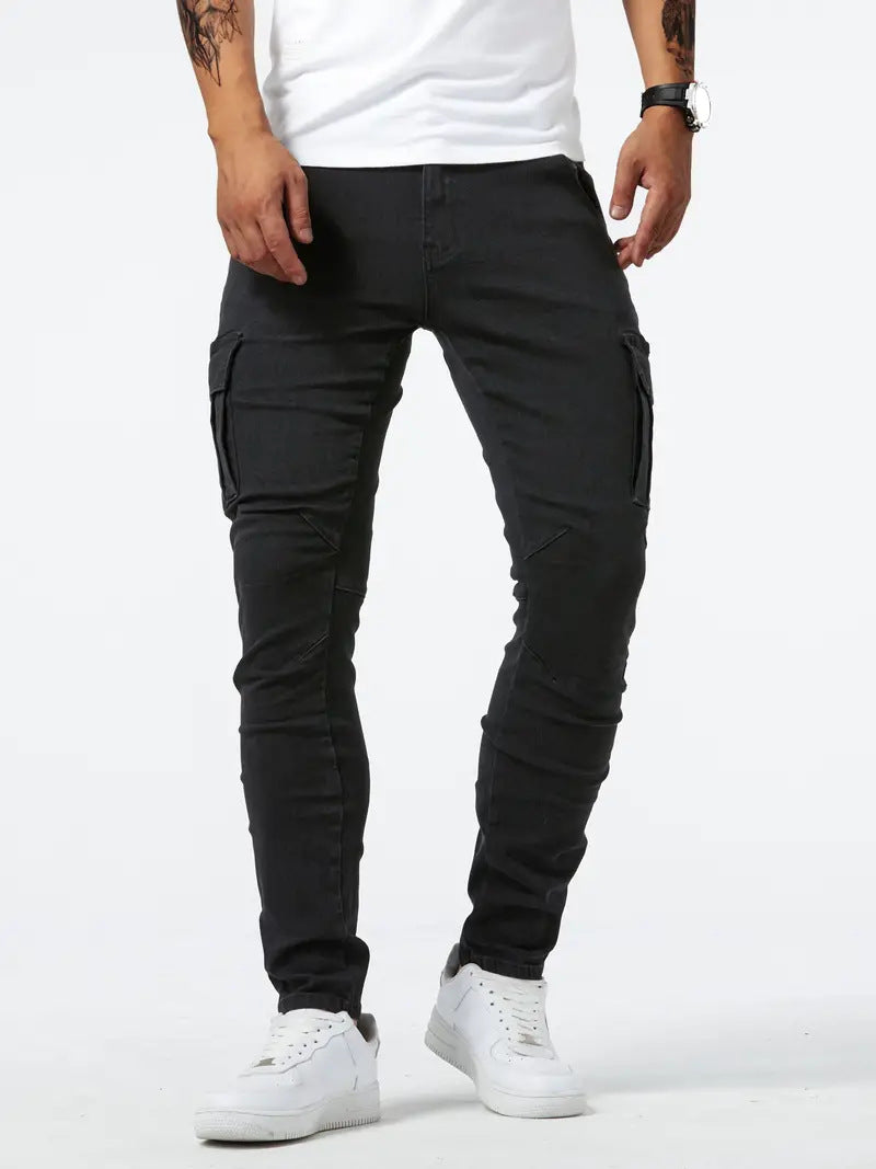 Pantalón cargo casual para hombre, pantalón elástico de marca de moda para primavera y verano, gris, a estrenar, corte recto, vaquero ligero