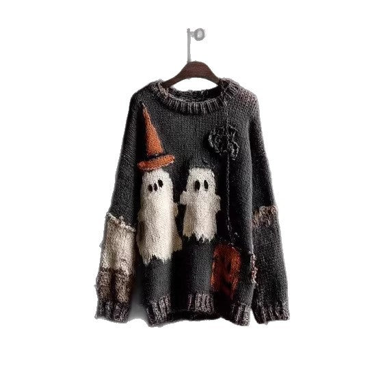 Suéter holgado retro peculiar de cuello redondo para otoño e invierno