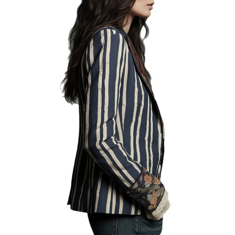 Blazer de mujer a rayas con bloques de color de estilo bohemio