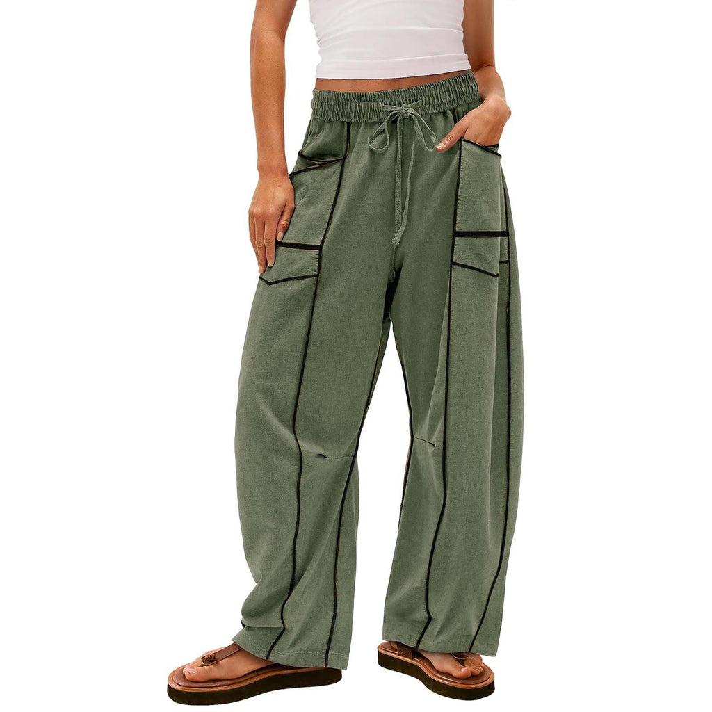Pantalones Y2K negros a rayas de pierna ancha con bolsillos, pantalones holgados con cordón, pantalones deportivos, ropa de mujer