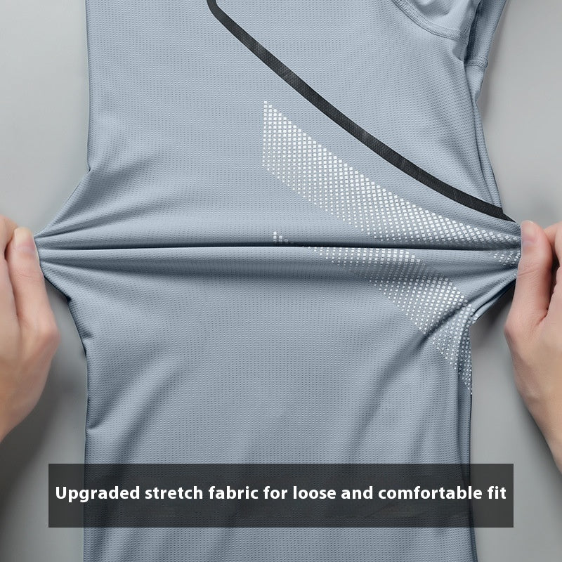 Camisetas deportivas de hombre para correr, camiseta de manga corta de secado rápido, transpirable, de cuello redondo, estilo activo, para entrenamiento al aire libre, con bloques de color