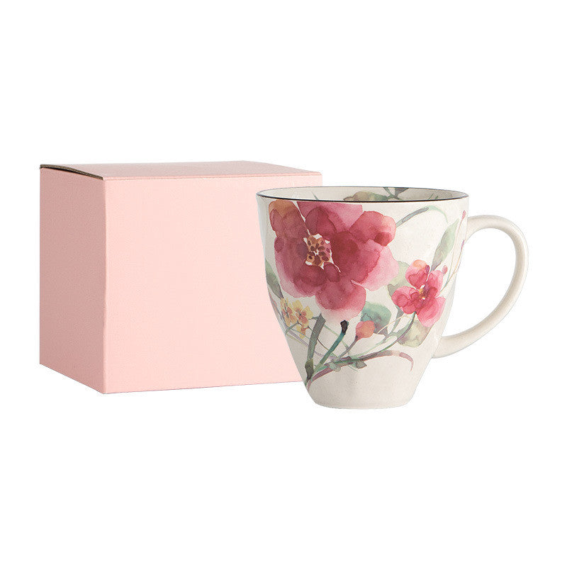 Taza Azul con Flores de Acuarela Charla Floral de Diciembre