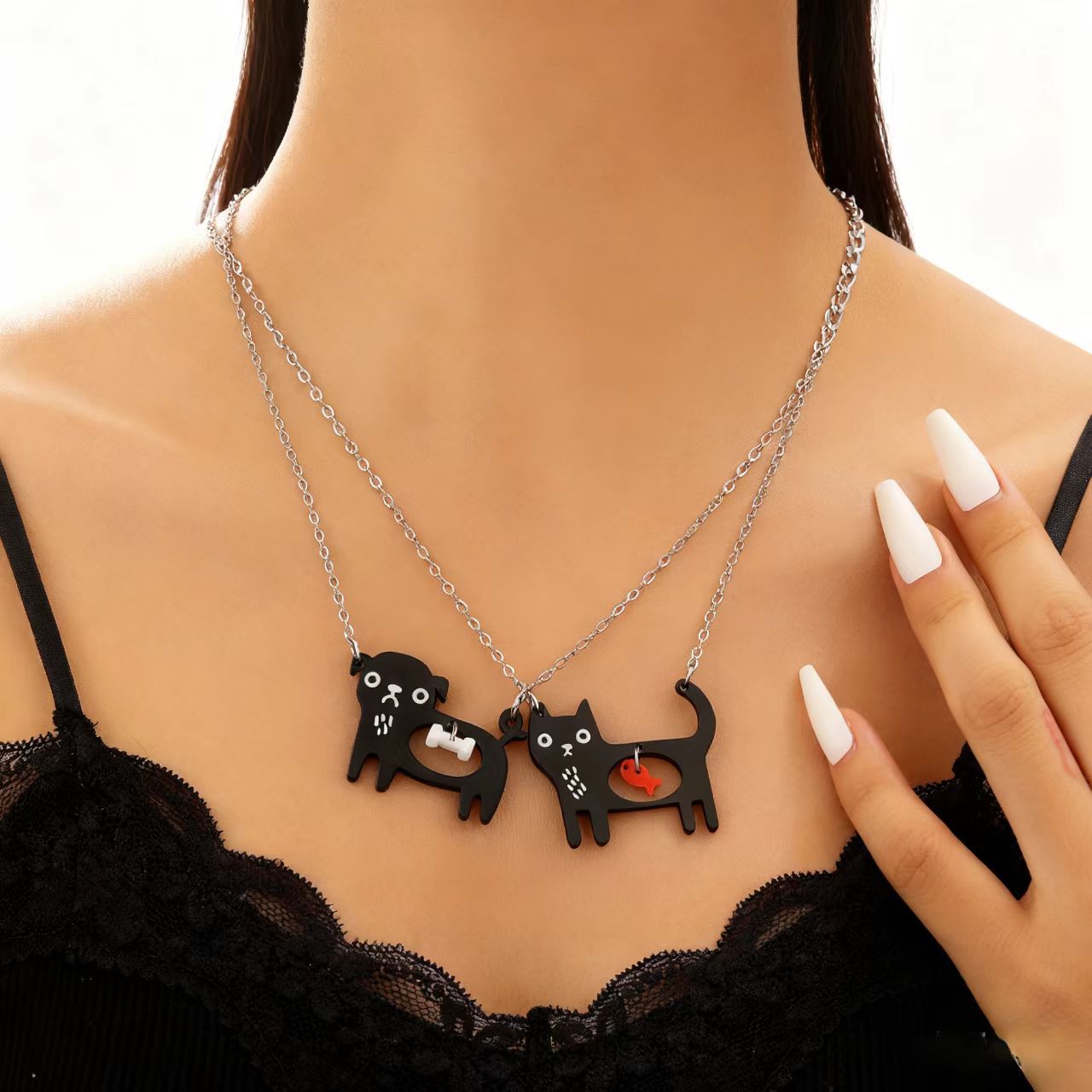 Bonito collar de dibujos animados de perro y gato, cadena de clavícula creativa estilo Ins