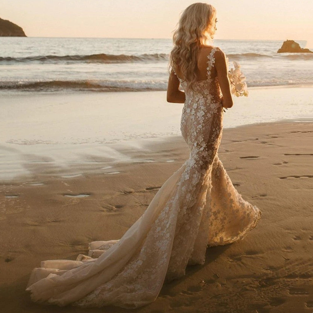 Wedding Dress | Mermaid Wedding Dresses with 3d Lace Appliques