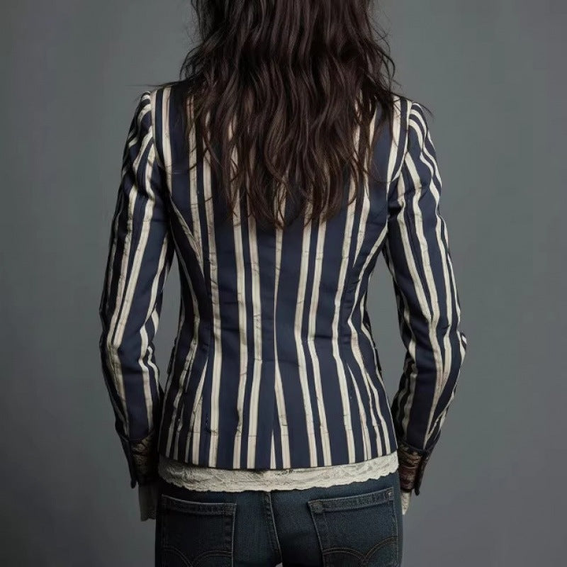 Blazer de mujer a rayas con bloques de color de estilo bohemio