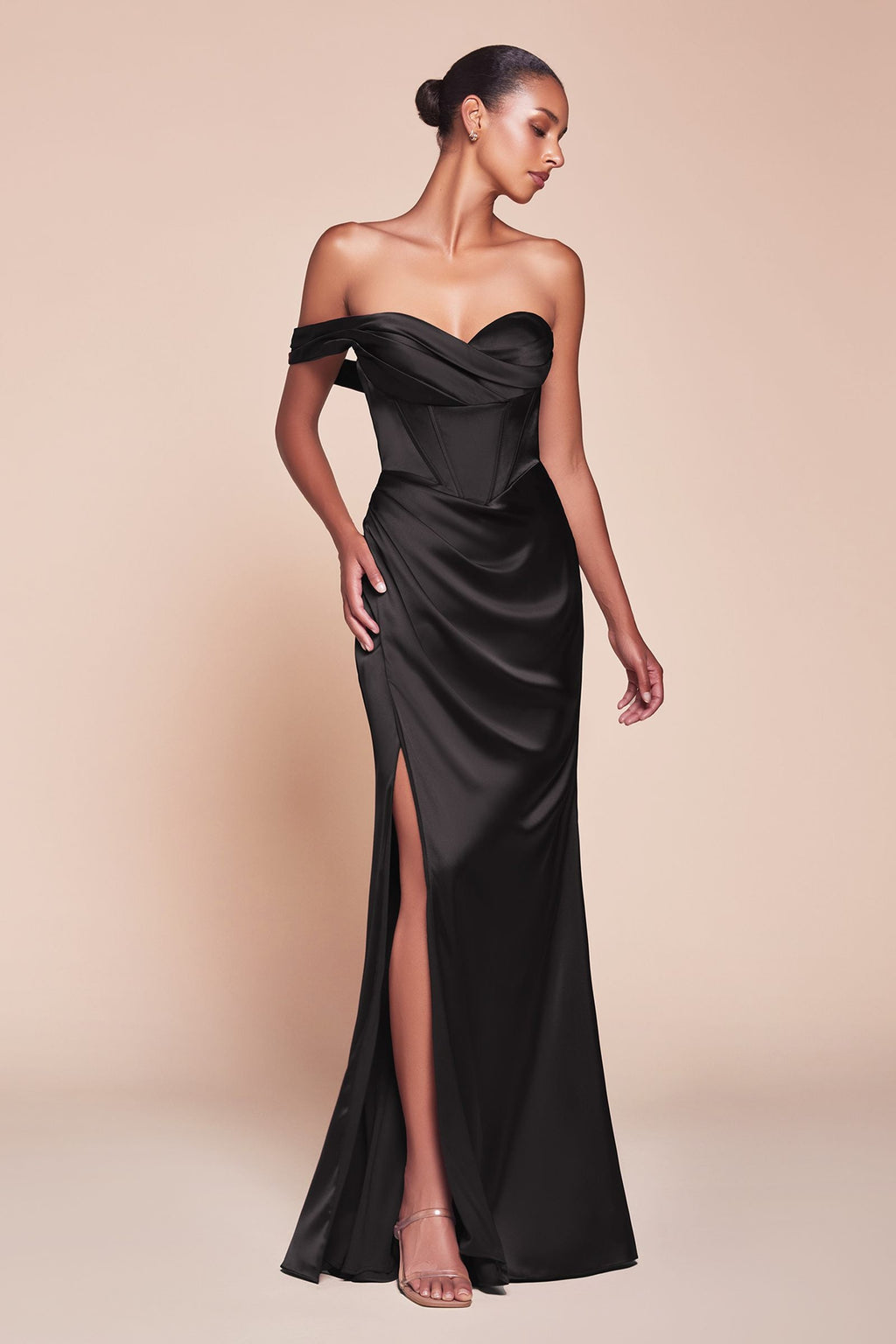 Bridal Party Dress | Ladivine 7448 Dress Long One Shoulder Satin Corset