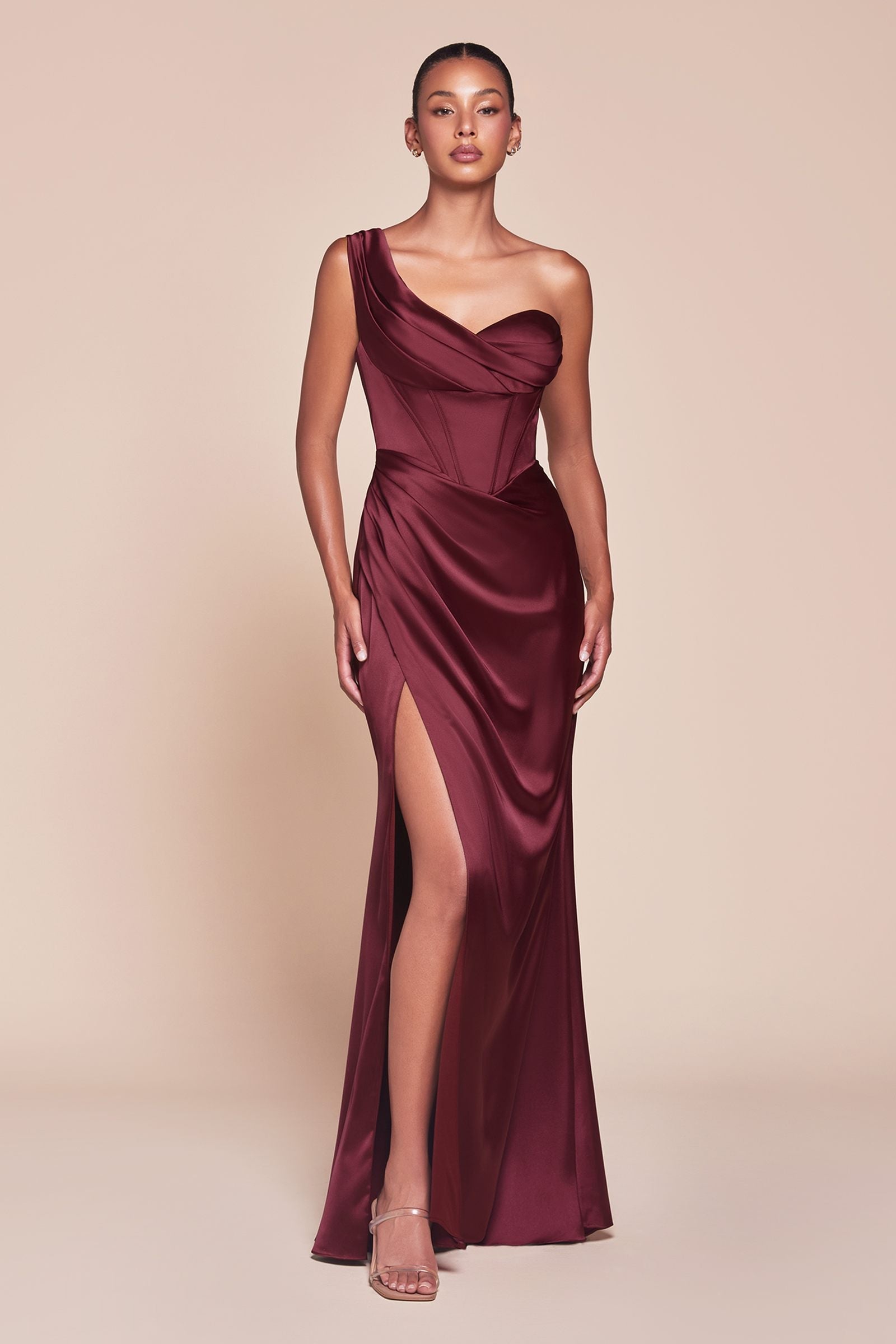 Bridal Party Dress | Ladivine 7448 Dress Long One Shoulder Satin Corset
